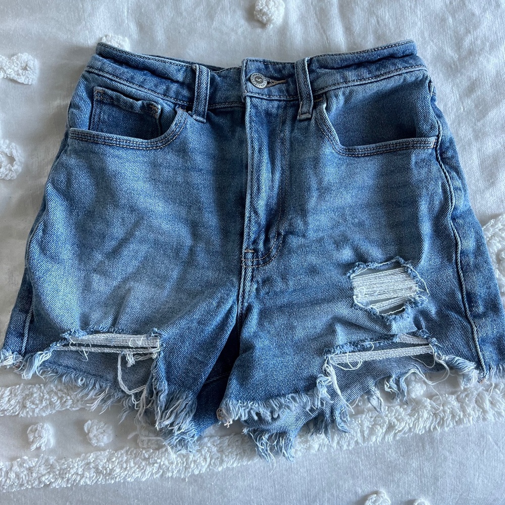 Hollister Ultra High Rise Ripped Denim Shorts